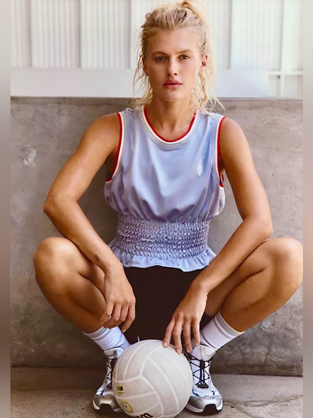 Free People Movement Primetime Silver Smocked Athletic Tank - Size Large